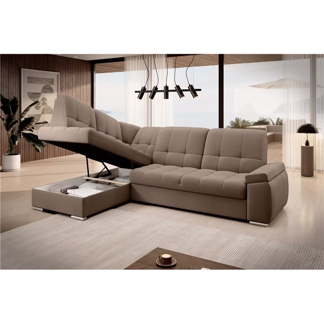 Угловой диван Elsado L, раздвижной, Nube 20, бархат, светло-коричневый, H95x272x192cm