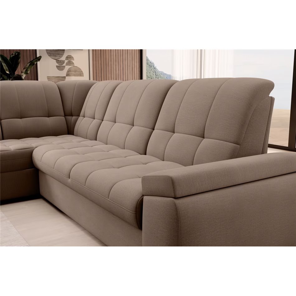 Угловой диван Elsado L, раздвижной, Nube 20, бархат, светло-коричневый, H95x272x192cm