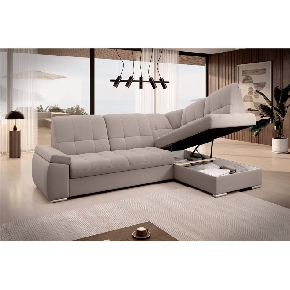 Угловой диван Elsado R, раздвижной, Sola 18, бежевый, H95x272x192cm