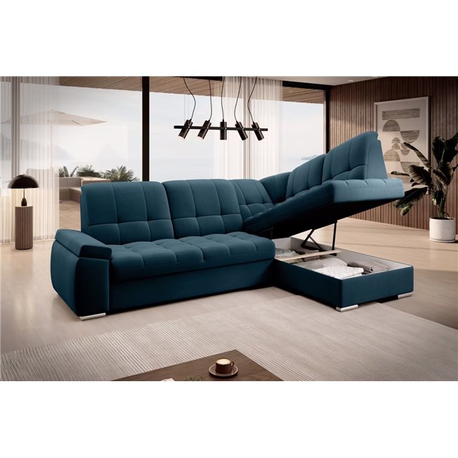 Угловой диван Elsado R, раздвижной, Nube 40, бархат, темно-синий, H95x272x192cm