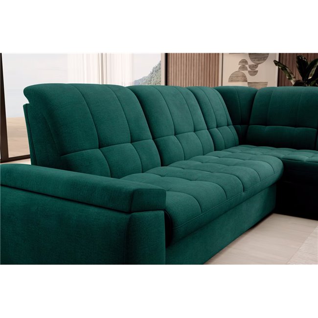 Угловой диван Elsado R, раздвижной, Nube 35, бархат, темно-зелёный, H95x272x192cm