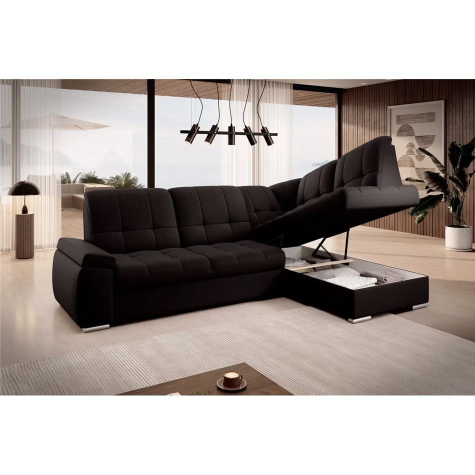 Угловой диван Elsado R, раздвижной, Flores 22, темно-коричневый, H95x272x192cm