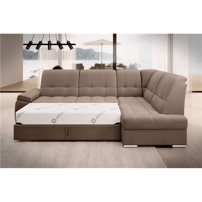 Угловой диван Elsado R, раздвижной, Nube 20, бархат, светло-коричневый, H95x272x192cm