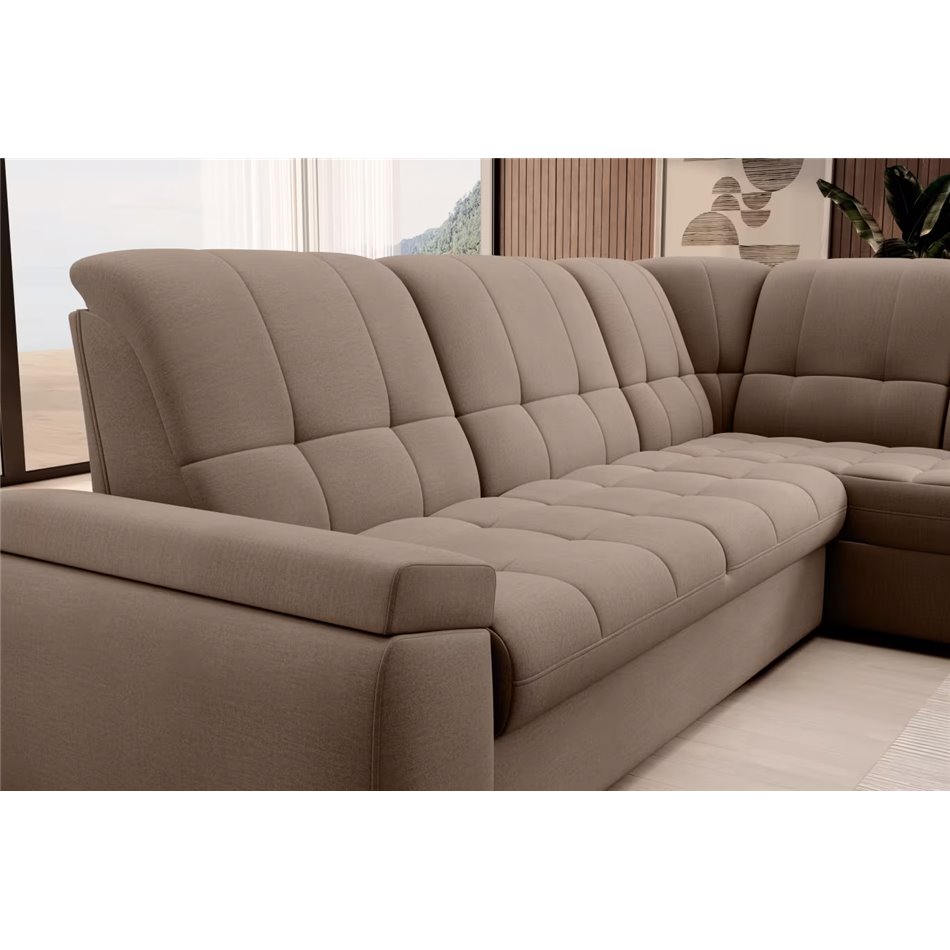 Угловой диван Elsado R, раздвижной, Nube 20, бархат, светло-коричневый, H95x272x192cm