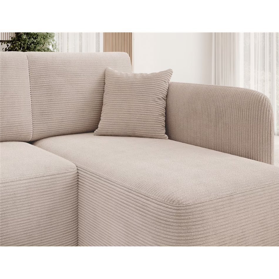 Угловой диван Elhadson R, раздвижной, Jarell 18, волнистый бархат, бежевый, H89x206x150cm