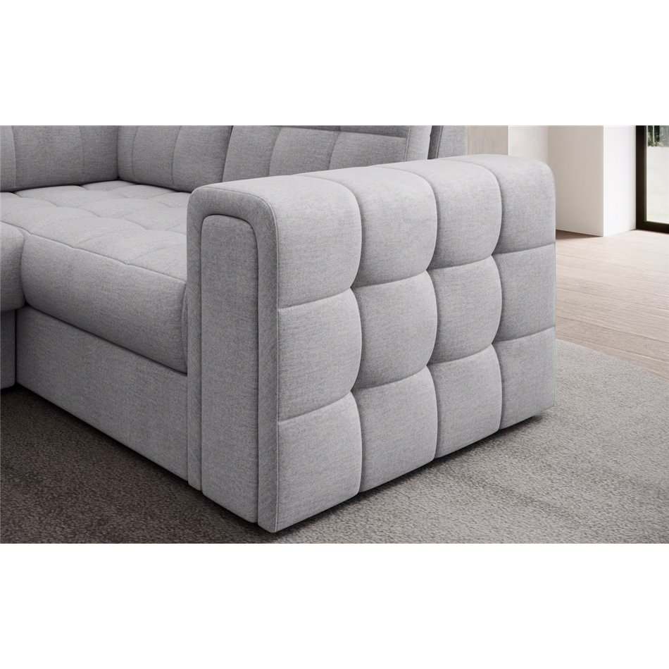 U-shaped sofa Elewett L, sleeping function, Monolith 84, velvet, grey, H82x299x198cm