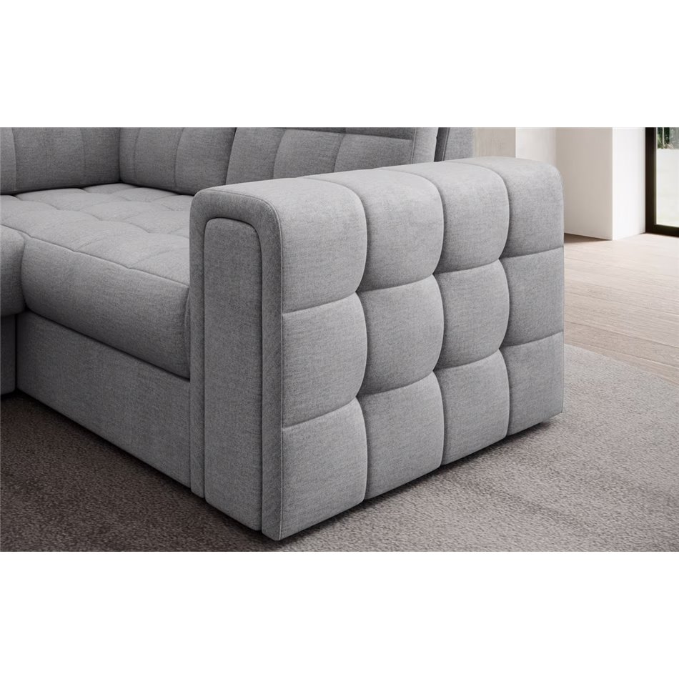 U-shaped sofa Elewett L, sleeping function, Monolith 85, velvet, grey, H82x299x198cm