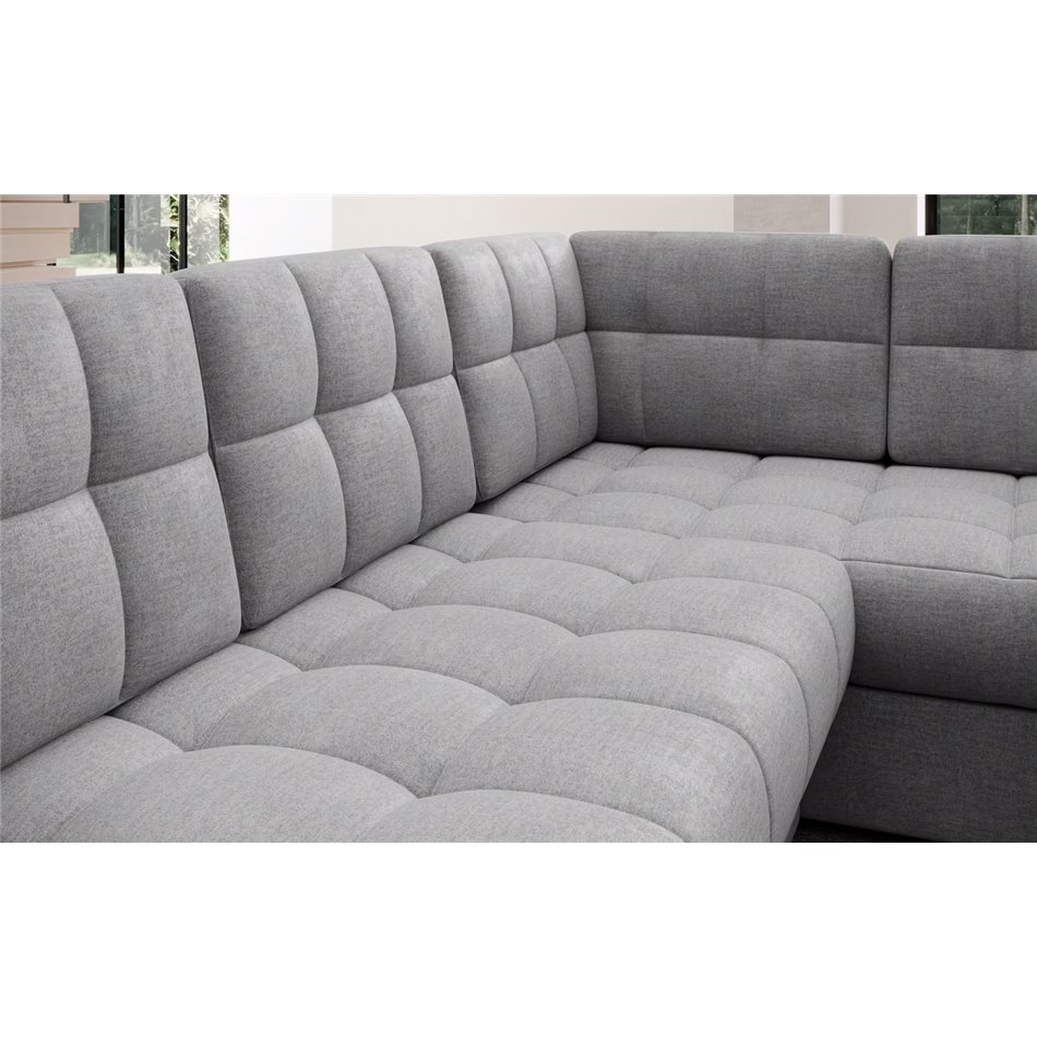 U-shaped sofa Elewett L, sleeping function, Monolith 85, velvet, grey, H82x299x198cm