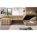 U-shaped sofa Elewett R, sleeping function, Monolith 09, velvet, light brown, H82x299x198cm