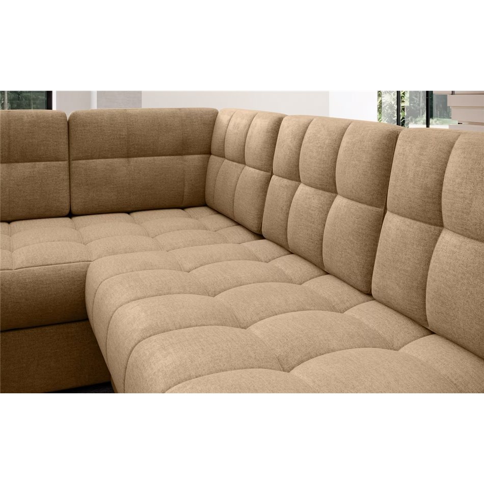 U-shaped sofa Elewett R, sleeping function, Monolith 09, velvet, light brown, H82x299x198cm