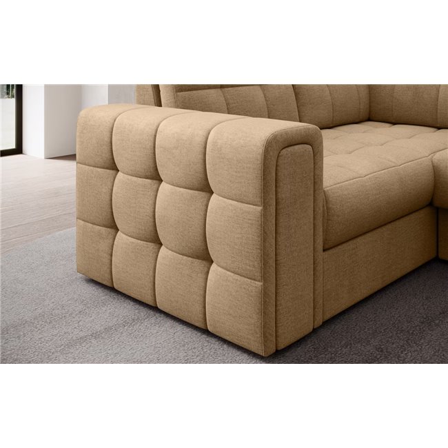 U-shaped sofa Elewett R, sleeping function, Monolith 09, velvet, light brown, H82x299x198cm