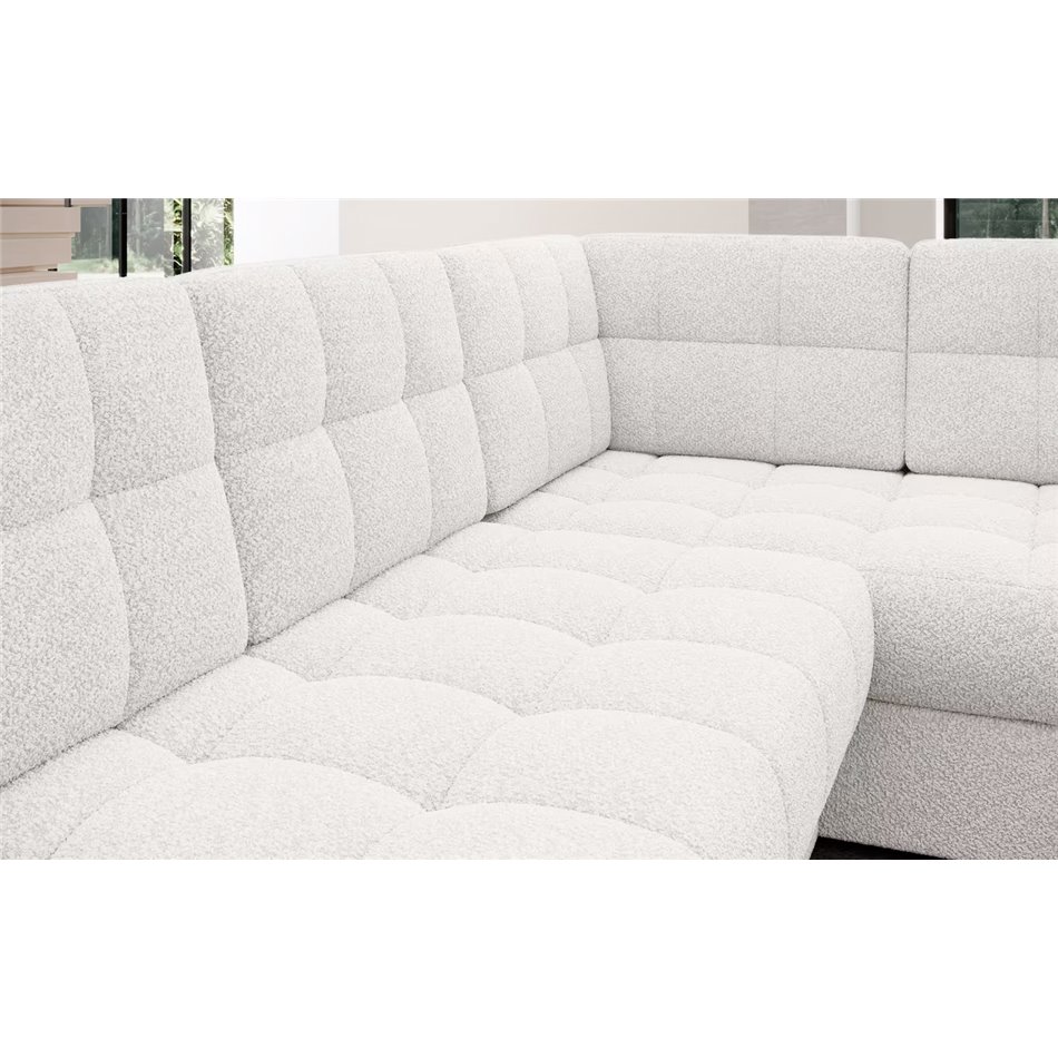 U-shaped sofa Elewett L, sleeping function, Royal 01, boucle, white, H82x299x198cm