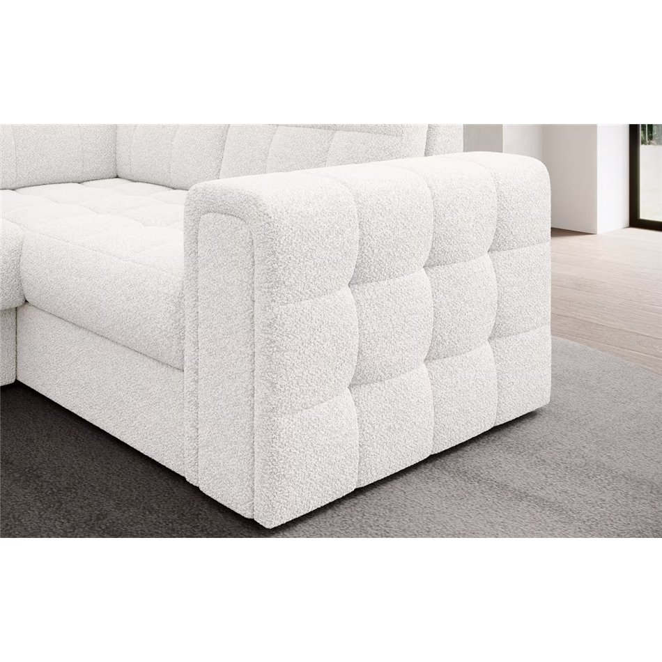 U-shaped sofa Elewett L, sleeping function, Royal 01, boucle, white, H82x299x198cm