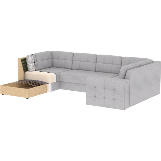U-shaped sofa Elewett L, sleeping function, Royal 01, boucle, white, H82x299x198cm