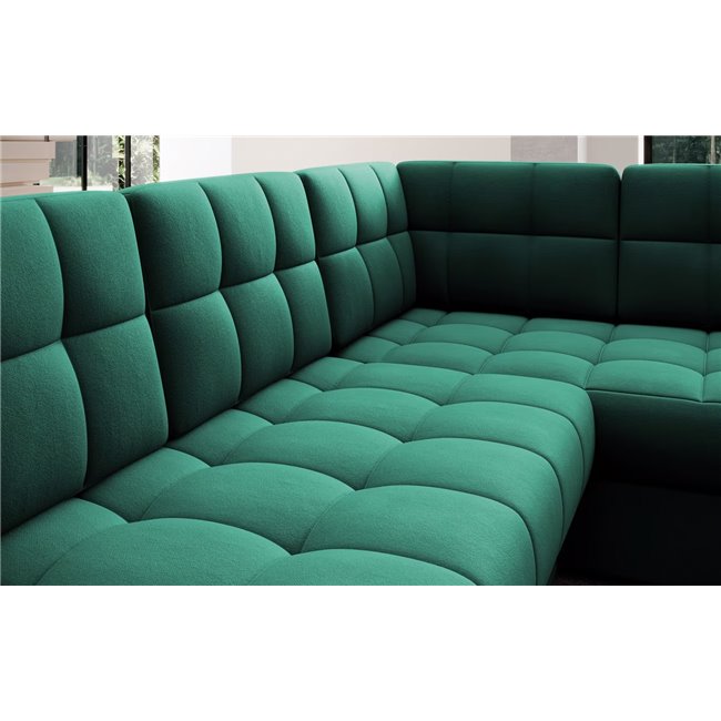 U-shaped sofa Elewett L, sleeping function, Lukso 35, velvet, green, H82x299x198cm