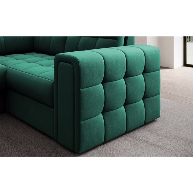 U-shaped sofa Elewett L, sleeping function, Lukso 35, velvet, green, H82x299x198cm