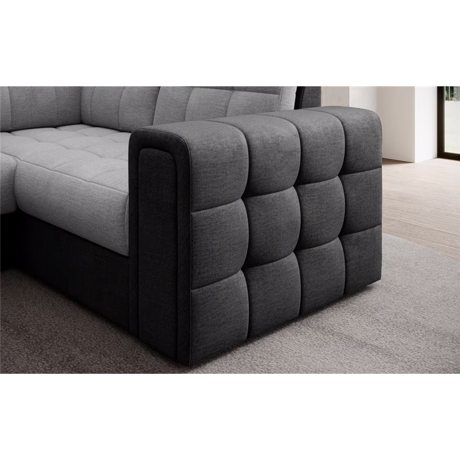 U-shaped sofa Elewett L, sleeping function, Monolith 84, Monolith 97, velvet, grey, H82x299x198cm