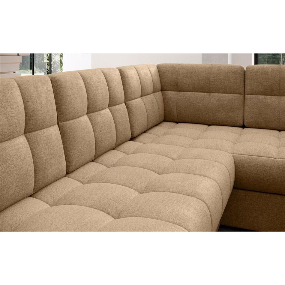 U-shaped sofa Elewett L, sleeping function, Monolith 09, velvet, light brown, H82x299x198cm