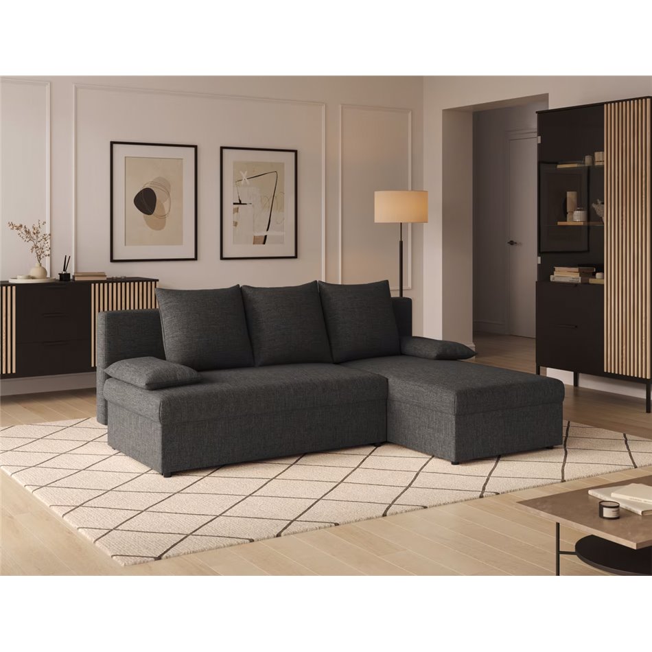 Угловой диван Elgino L/R Reversible, раздвижной, Sawana 05, темно-серый, H90x201x143cm