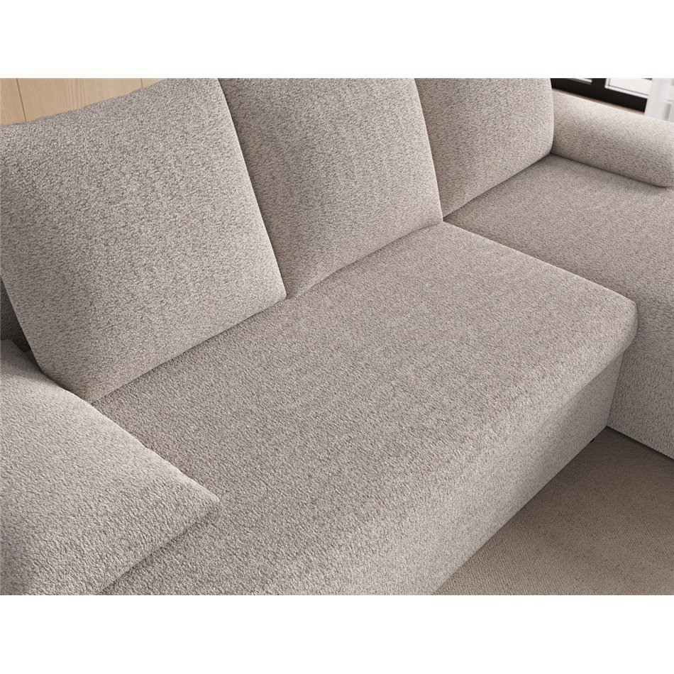 Угловой диван Elgino L/R Reversible, раздвижной, Royal 18, букле, бежевый, H90x201x143cm