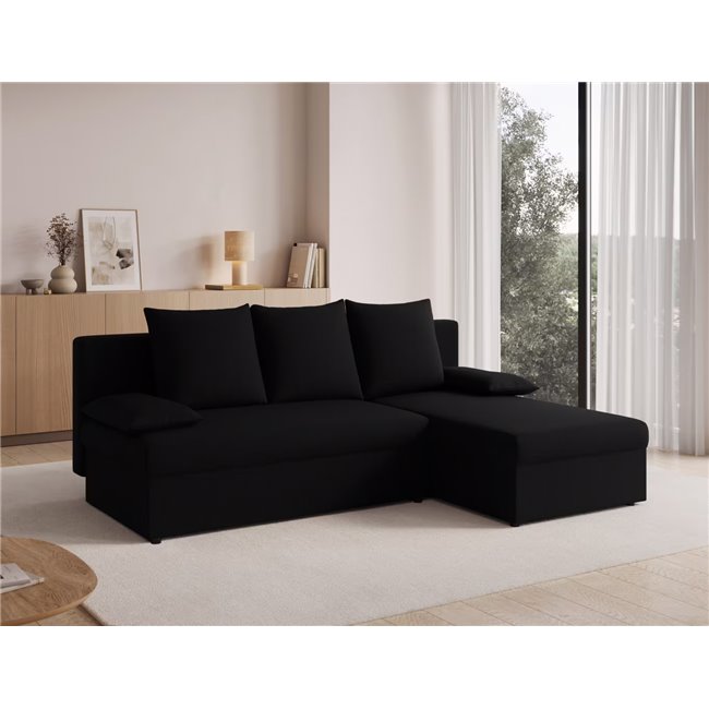 Угловой диван Elgino L/R Reversible, раздвижной, Sawana 14, черный, H90x201x143cm