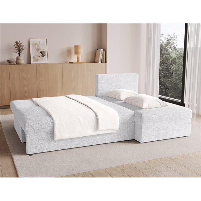 Угловой диван Elgino L/R Reversible, раздвижной, Royal 01, букле, белый, H90x201x143cm