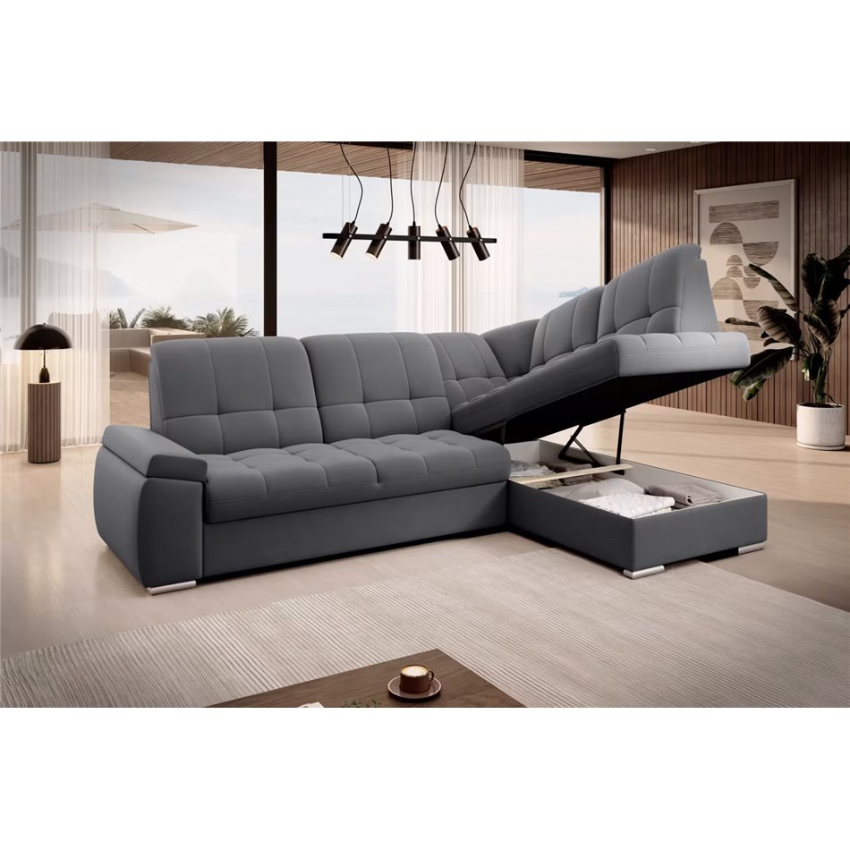 Угловой диван Elsado R, раздвижной, Sola 06, темно-серый, H95x272x192cm