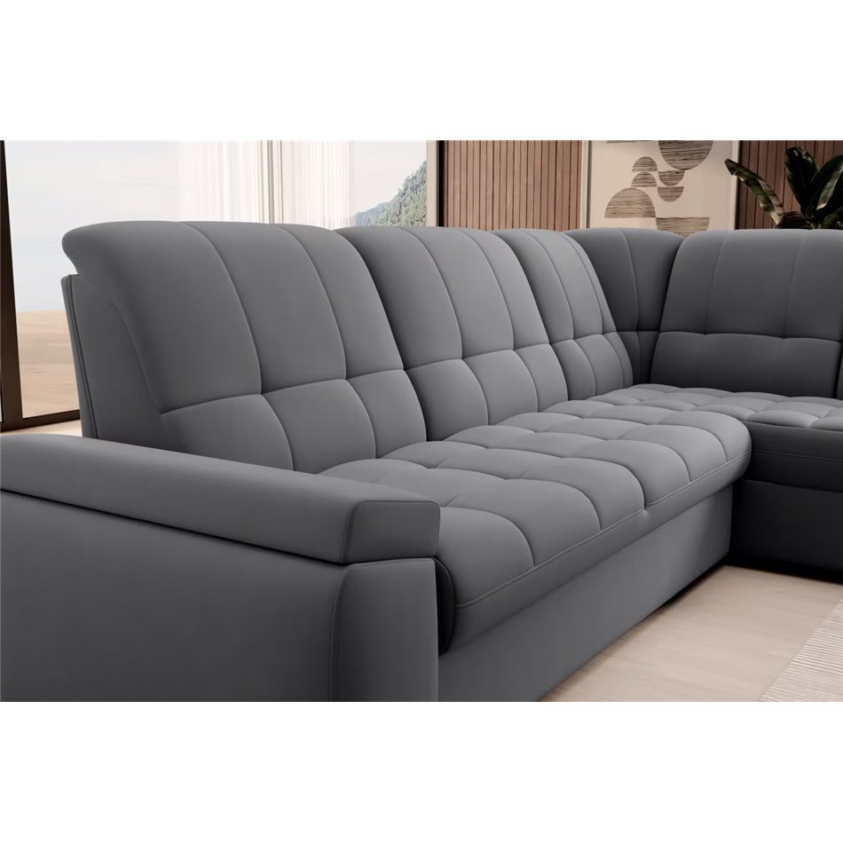 Угловой диван Elsado R, раздвижной, Sola 06, темно-серый, H95x272x192cm