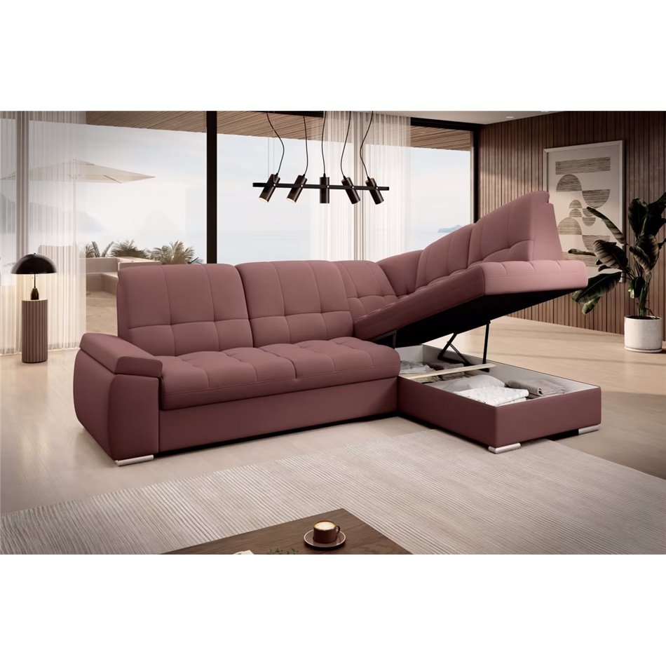 Угловой диван Elsado R, раздвижной, Velvetmat 24, бархат, розовый, H95x272x192cm