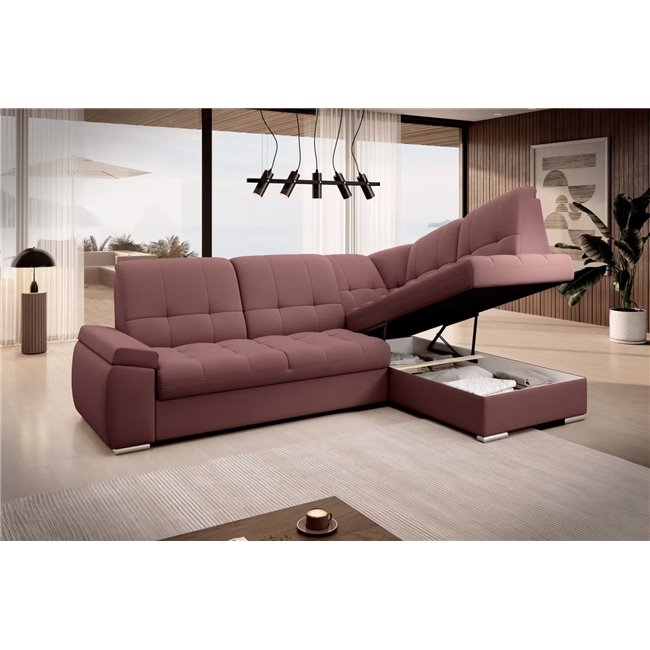 Угловой диван Elsado R, раздвижной, Velvetmat 24, бархат, розовый, H95x272x192cm