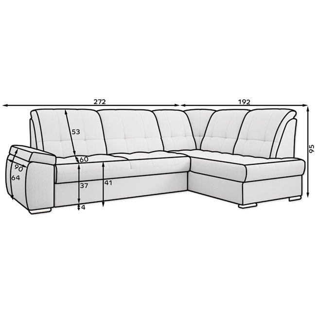 Угловой диван Elsado R, раздвижной, Sola 04, серый, H95x272x192cm