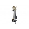 Metallic fireplace tools, 5 pieces and holder, black/golden 20x20x65cm