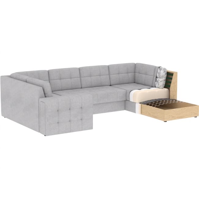 U-shaped sofa Elewett R, sleeping function, Royal 01, boucle, white, H82x299x198cm