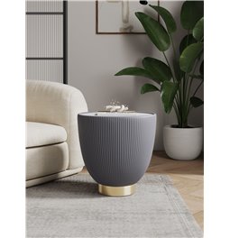 Side table Jello Grey, sintered stone/metal/eco leather, D50cm H50cm