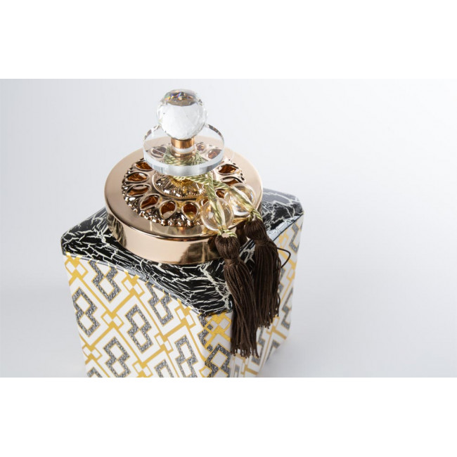 Decorative ceramic jar Rhombus with lid,14x14x25cm