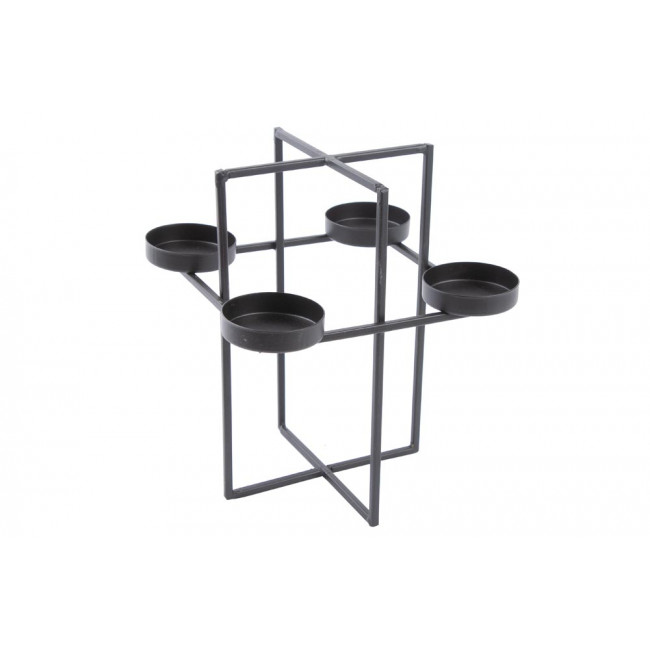 Candle holder for 4 candles, metal/black 18x18x20cm