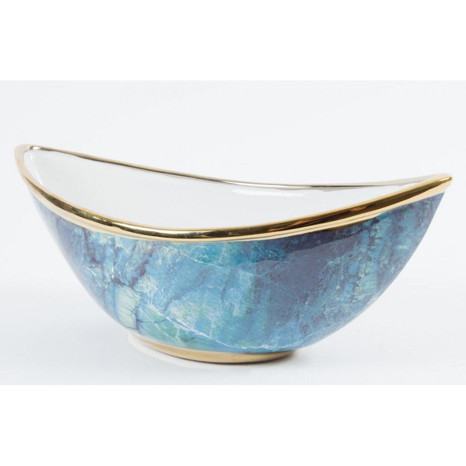 Ceramic decorative bowl, turquoise/golden, 37x16x15cm
