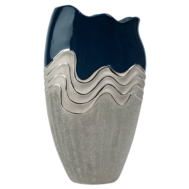 Vase Wavy, blue/silver color, ceramics, H29x8x17cm