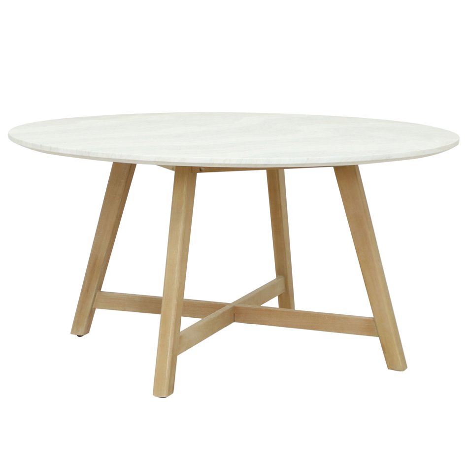 Garden dinning table Malli, eucalyptus wood/travertine, D150cm H76cm
