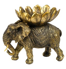 Декоративная фигурка Elephant with tray, черный/золотой цвет, H22.5x26x17cm