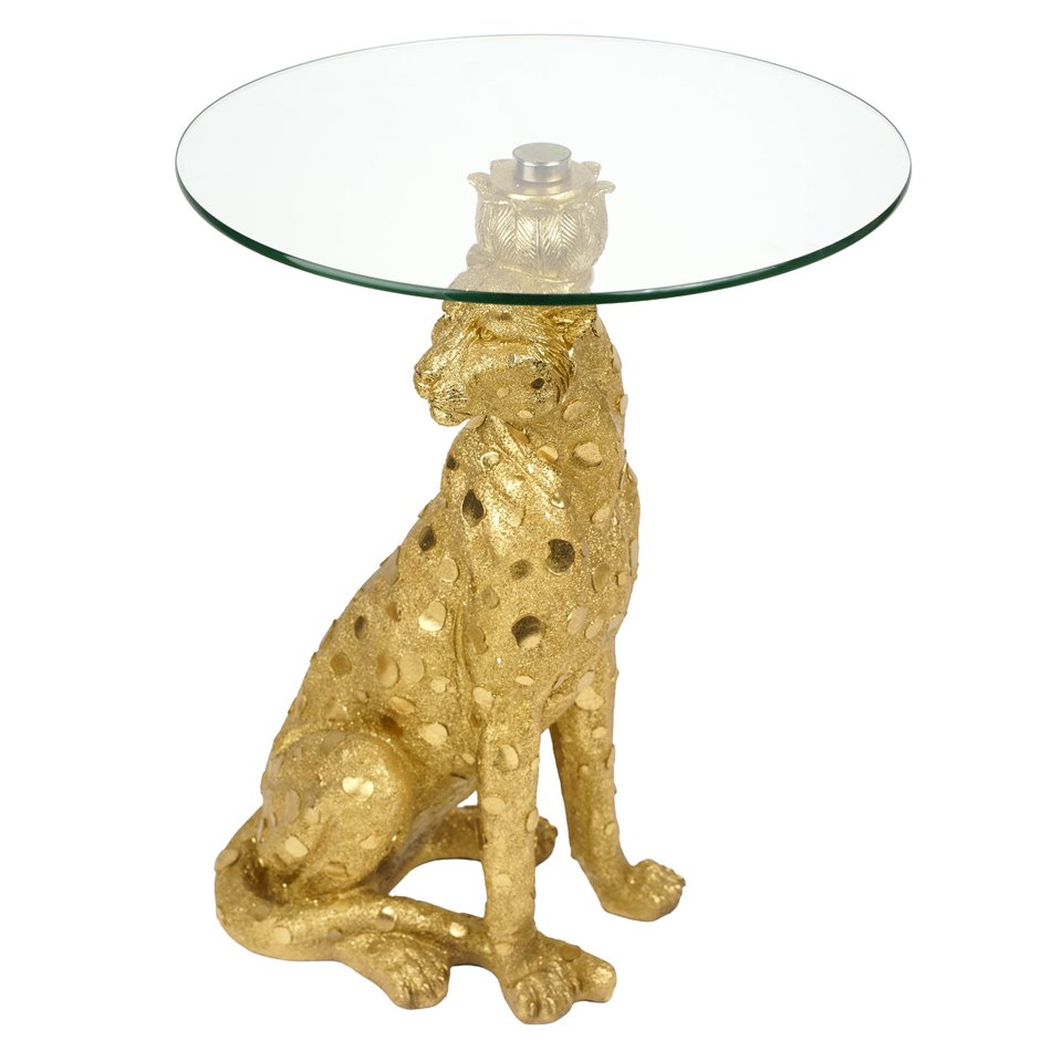 Side table Leopard, transparent/gold color, 41.5x36.5cm H51.5cm
