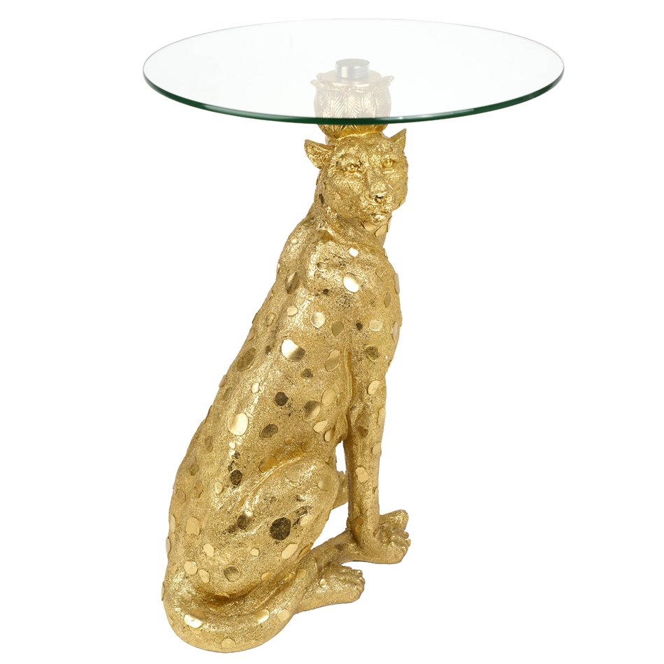 Side table Leopard, transparent/gold color, 41.5x36.5cm H51.5cm