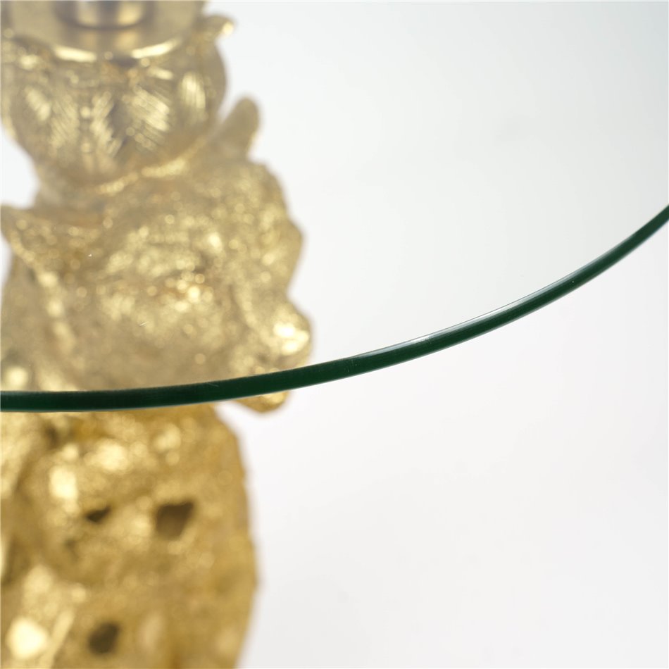 Side table Leopard, transparent/gold color, 41.5x36.5cm H51.5cm