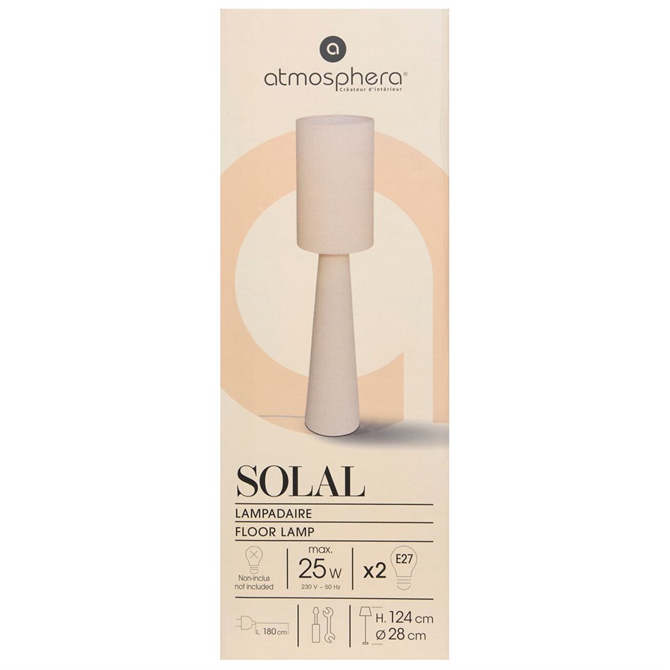 Floor lamp Solal, cream, H124cm, D28cm, E27x2 25W(MAX)