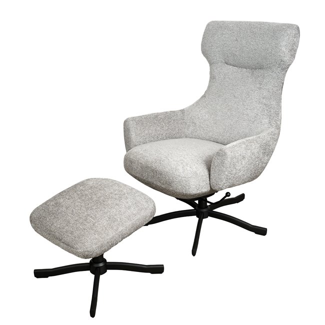 Armchair Valdina with ottoman, grey, H105.5x82.5x73cm