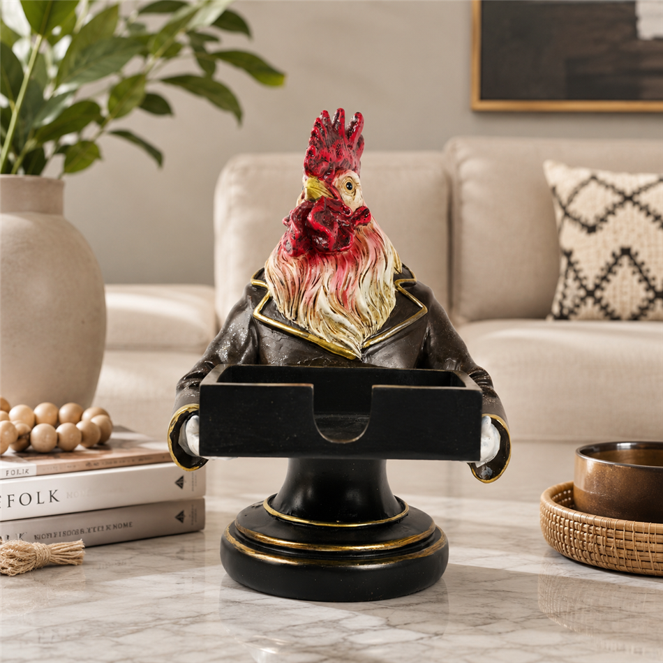 Decorative figurine Mr chicken with card box, H18x14x14cm