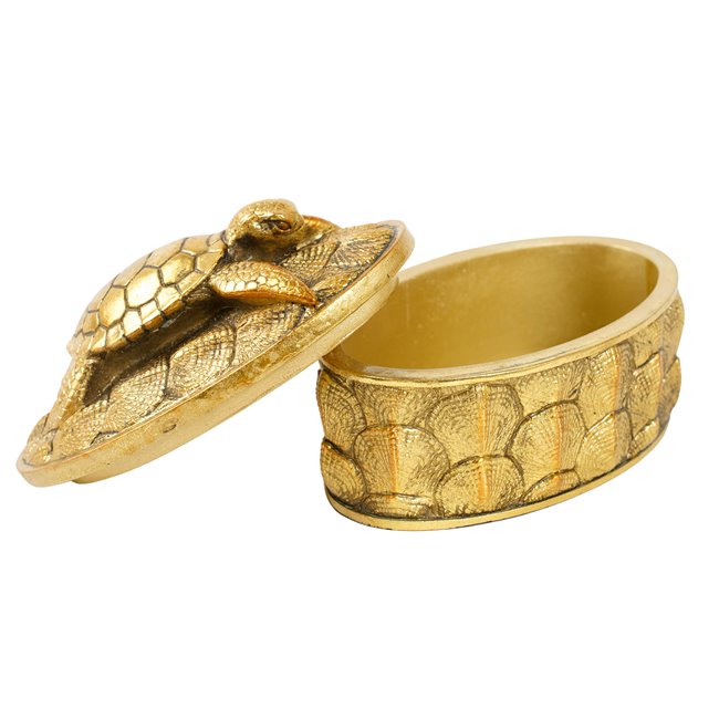 Deco figurine box with lid Box, gold color, H15.5x10x10cm