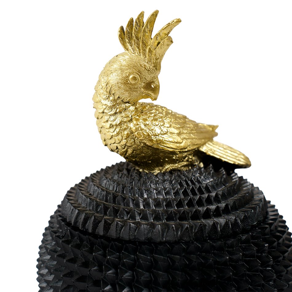 Deco figurine box with lid Bird, black/gold color, H21x15x15cm