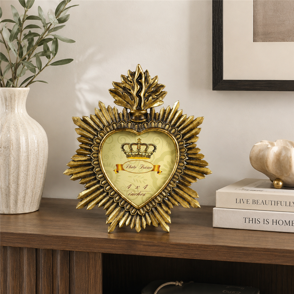 Photo frame 44, gold color, 10x10cm photograph, H21x19x2cm