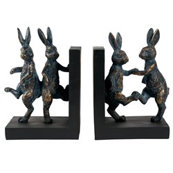 Bookend Dancing Rabbit, black/bronze color, set, H18.5x27x9.5cm